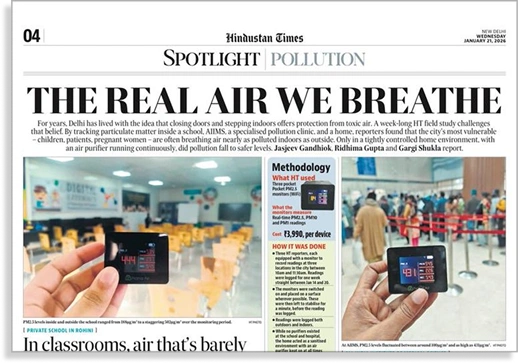prana air pocket PM2.5 monitor on Hindustan Times news article